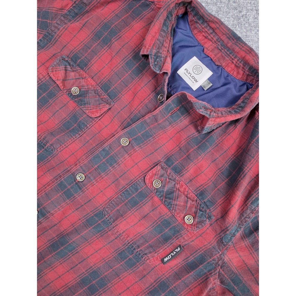 Flylow Flannel Shirt Mens Large Red Black Plaid Long Sleeve Lined Yoke Pockets